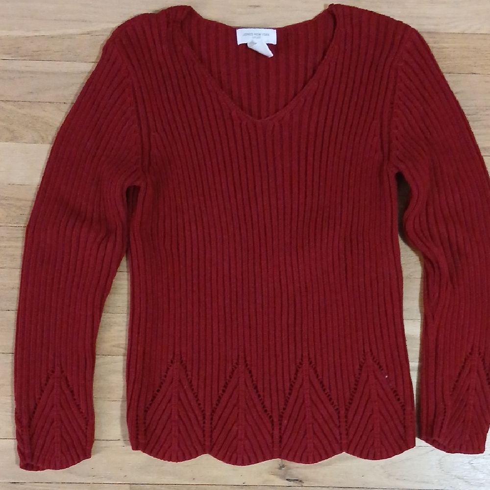 Jones New York Deep Red V-Neck Sweater